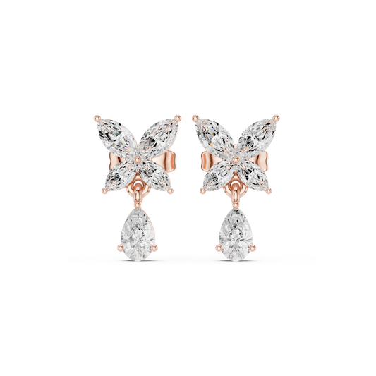 Discreet Luxury Marquise Diamond Drop Earrings - Soft-Spoken Luxury Floral Diamond Creation - Gossamer Butterfly Diamond Drop Creation