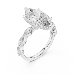 Angle 6 Luxury Presentation Box Shot displaying the 14K gold marquise diamond solitaire ring safely nestled inside a plush velvet ring box, ready for standard romantic proposals and holiday gifts for women.