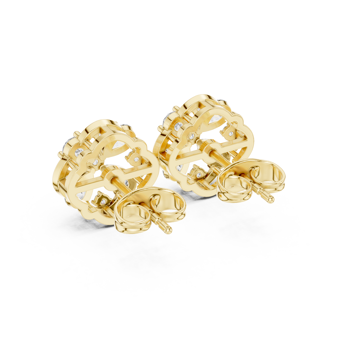 Artisan Crafted 14K Gold Floral Studs with Lab Grown Diamonds Jewelry Gift for Wife
