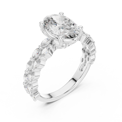 Custom 14K Gold Oval Lab Grown Diamond Engagement Ring Side Profile Hidden Halo Design Fine Jewelry