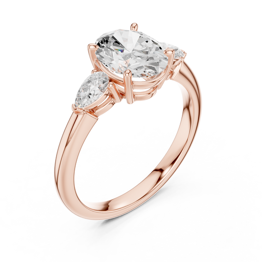Oval Diamond Solitaire Ring | Three Stone Design | Premium Gold Timeless Bridal Luxury