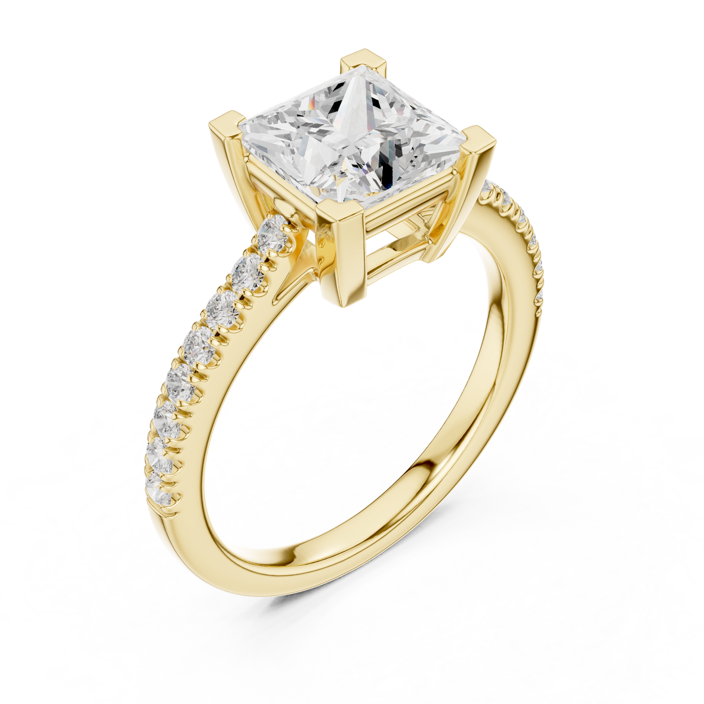 2.00CtPrincess Cut Engagement Ring • Hidden Halo Style • Pave Band Solitaire • Anniversary Gift for Her