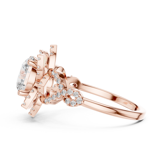 1.5Ct Blossom Halo Ring • Diamond Lotus Style Setting • Romantic Engage Ring • UniqueHandmade jewelry