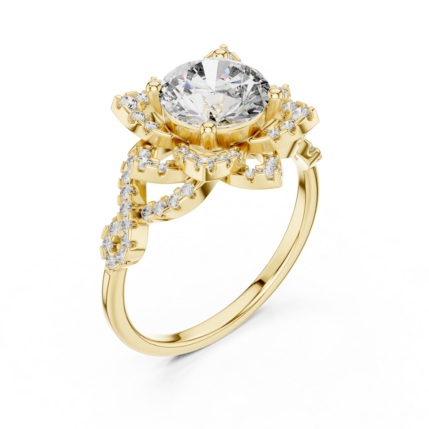 1.5Ct Blossom Halo Ring • Diamond Lotus Style Setting • Romantic Engage Ring • UniqueHandmade jewelry