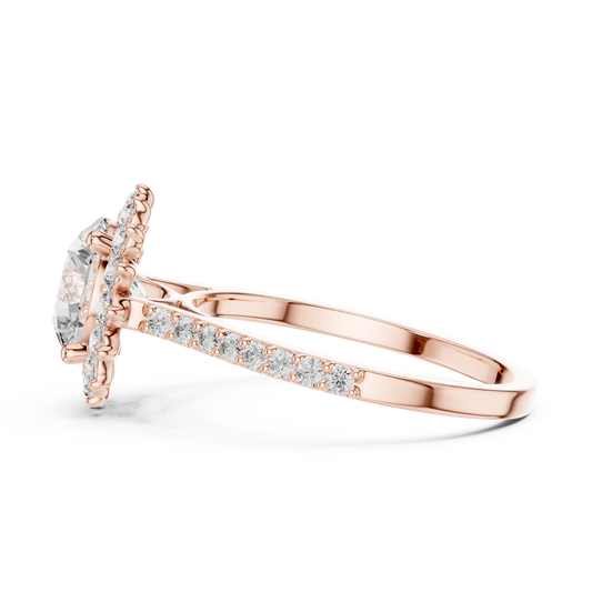 1.5Ct Classic Halo Engagement Ring • Round Cut Center • Pave Band style • Sparkling Bridal Design