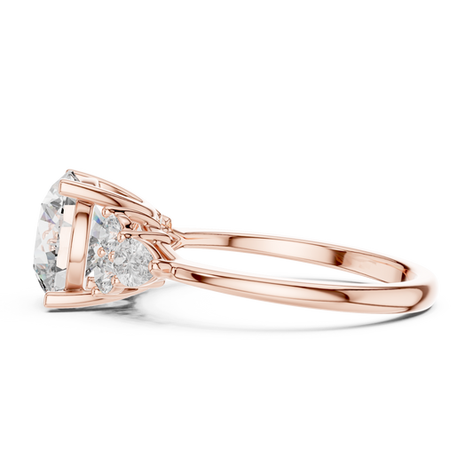 2.5 CT Solitaire Round Engagement • Pear Accent Gold Ring • Modern Wedding Band