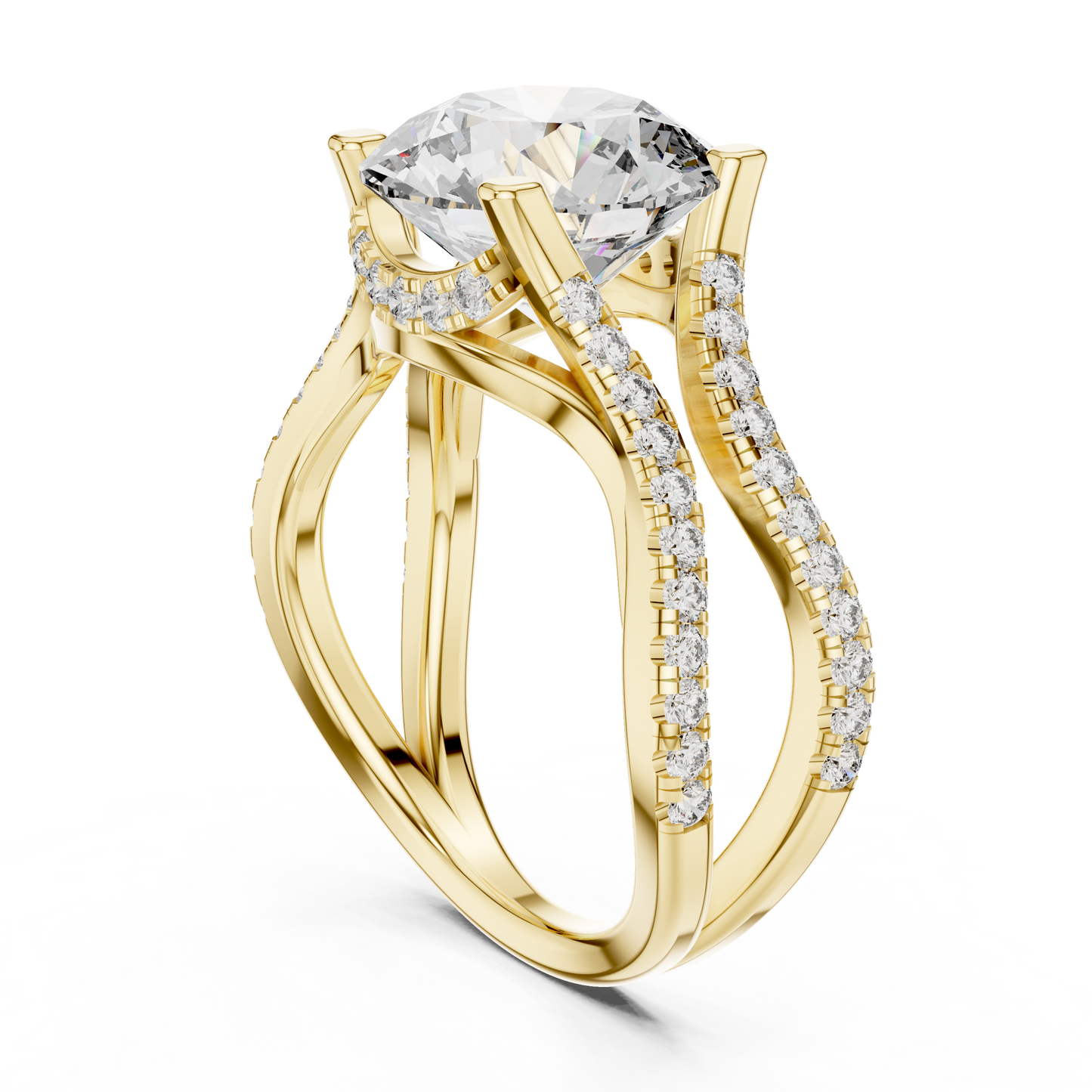 3.35Ct Ophelia Round DuskWave Ring — Dramatic Split Band • Diamond Curve Halo • Gift For Her