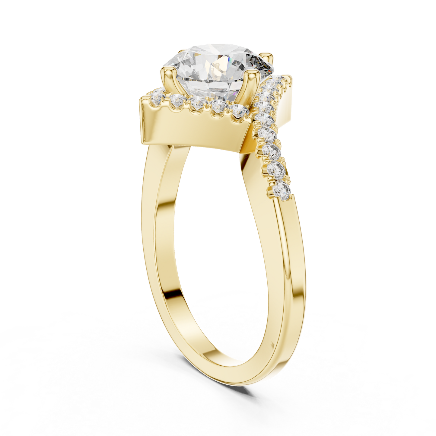 1.50Ct Lunaria Twist Halo™ Solitaire — Offset Pavé Sweep • Contemporary Engagement Ring
