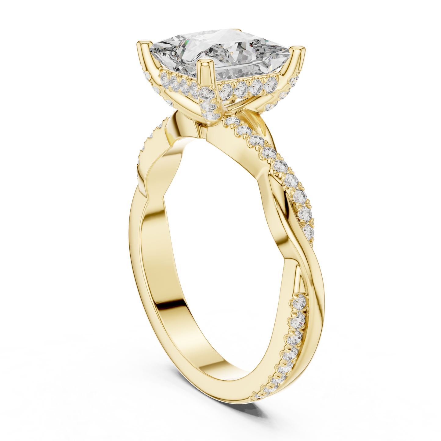2.00Ct EternalTwist Princess Cut Ring — Floating Halo • Diamond Twist Band • Luxe Proposal Ring