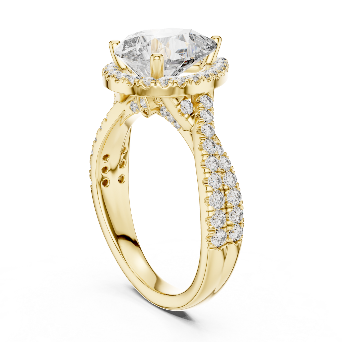 2.50Ct Opulent Pear Halo Bridal Ring • Precision-Cut Lab Diamond • Luxe Criss-Cross Pavé Shank