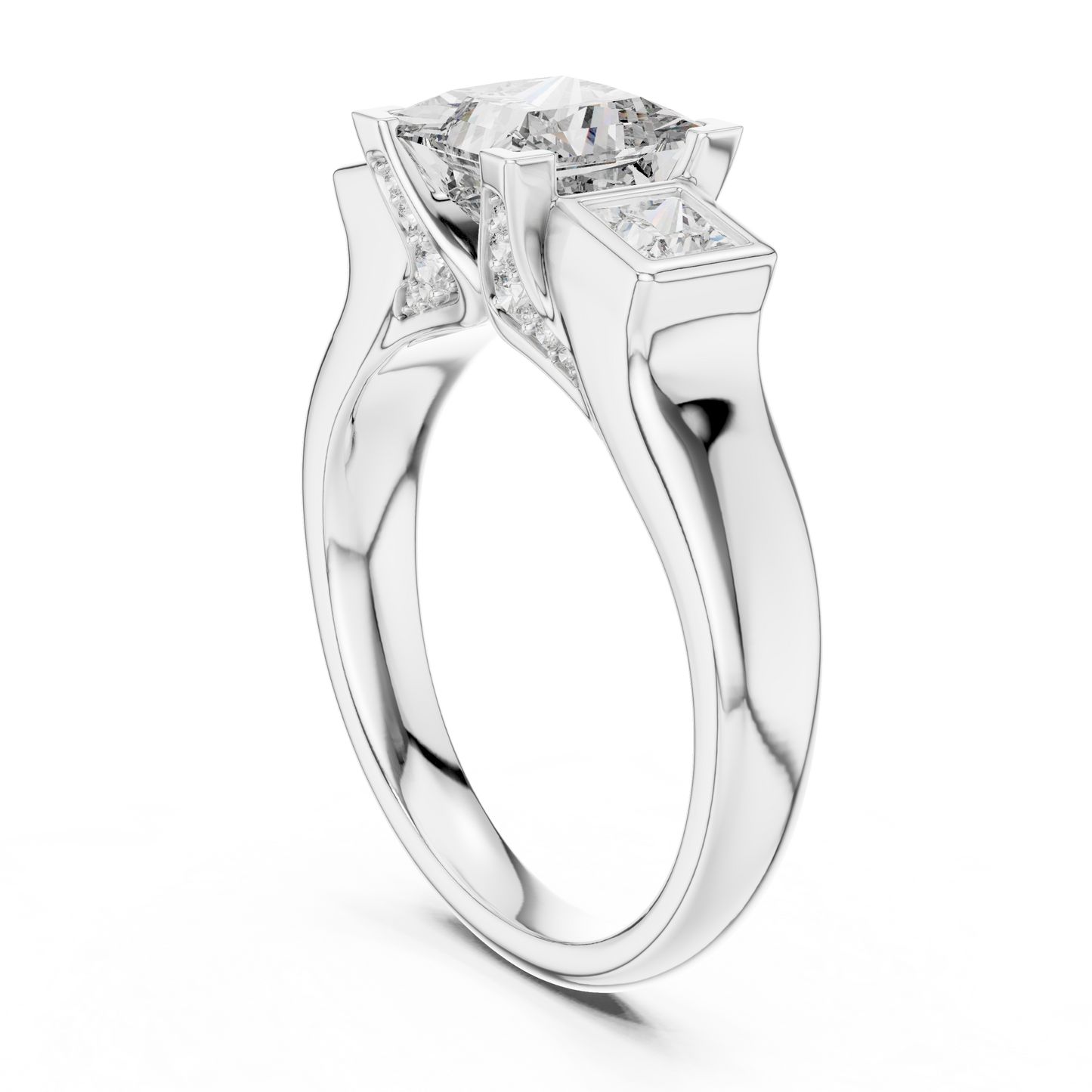 1.50CtLuxury Princess Cut Trio Engagement Ring • Modern Bridal Gift • Customizable Silver Ring