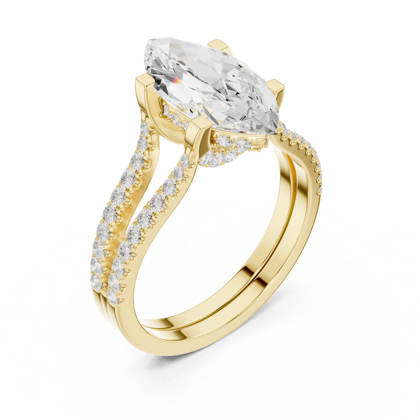 1.50CtModern Marquise Engagement Ring • Double Row Diamond Band • Handmade Engagement Gift