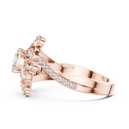 0.85Ct Victorian Inspired Flower Ring • Round Moissanite Diamond Halo • Elegant Vintage Engagement Ring