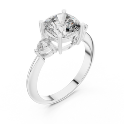 2.20CtCushion Cut Engagement Ring with Pear Side Stones • Three Stone Band • Dainty Moissanite Ring