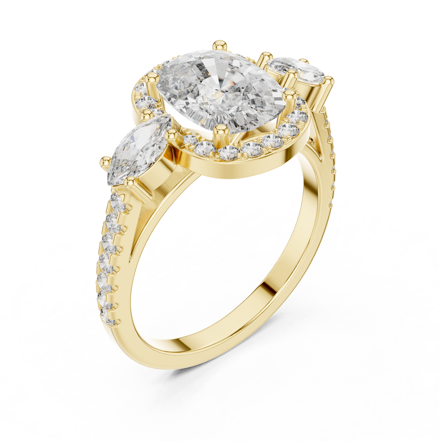 2.75Ct Romantic Cushion Halo Ring • Marquise Trio Diamond Engagement Ring • Wedding Gift