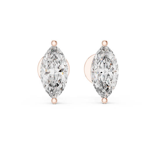 Marquise Cut Diamond Stud Earrings in Solid Gold | Minimal Luxury Everyday Diamond Studs