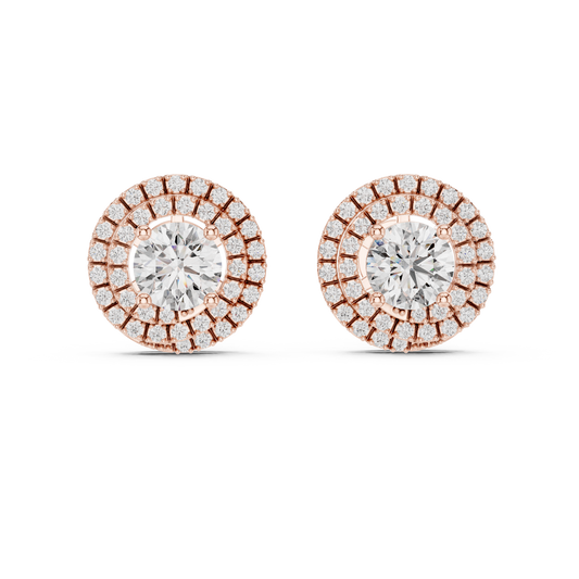 Double Halo Diamond Stud Earrings – Brilliant Shine & Luxury - Éclat Prestige Double Halo Round Stud Earrings