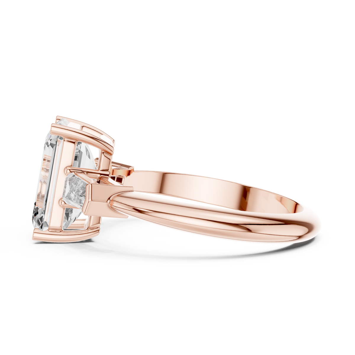 Emerald Cut Diamond Ring With Baguette Side Stones Close Up