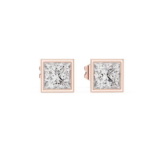 Princess Cut Diamond Stud Earrings in Bezel Setting – Minimal Luxury Everyday Earrings