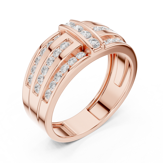 Precision Diamond Statement Band | Elite Men Wedding Ring | Triple Channel Pave Gold Design