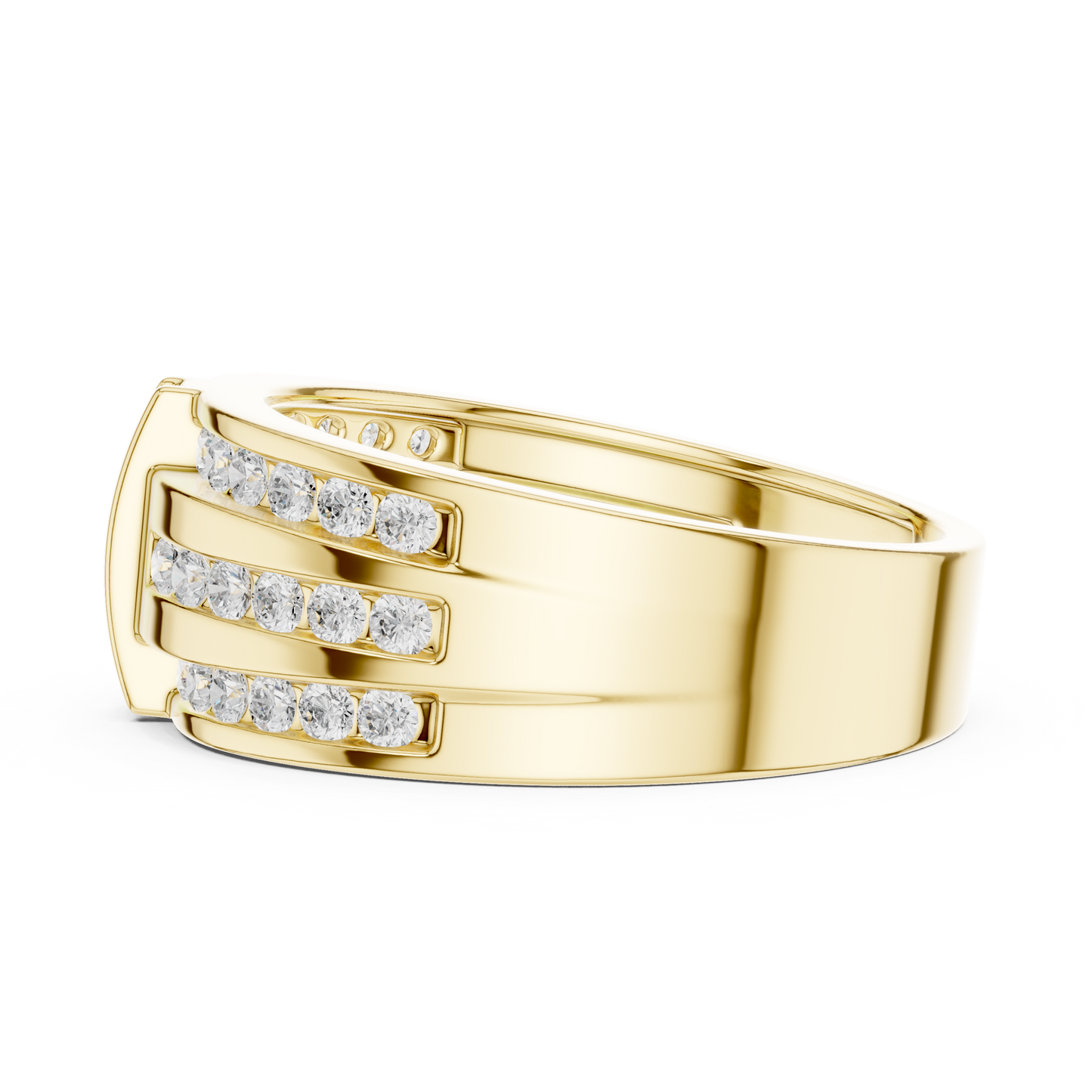 Precision Diamond Statement Band | Elite Men Wedding Ring | Triple Channel Pave Silver Design