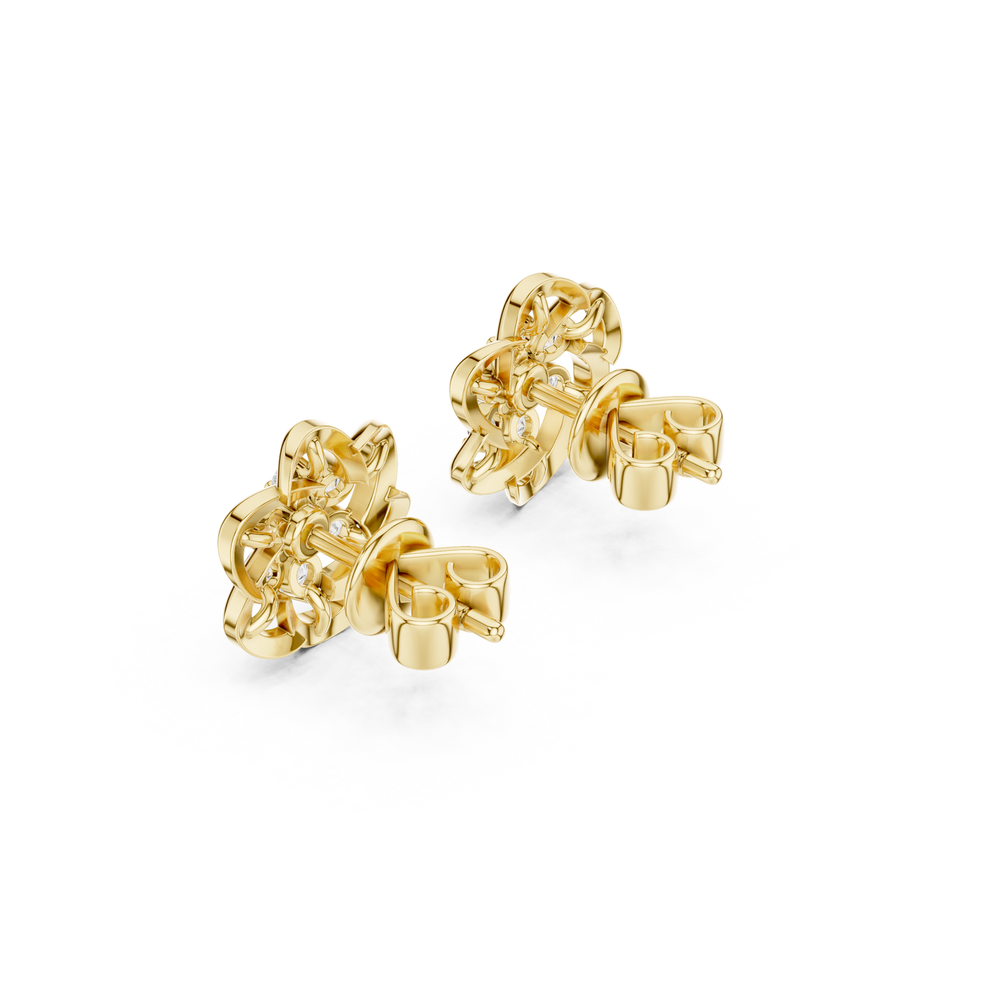 Floral Diamond Stud Earrings in 925 Sterling Silver | Luxury Flower Design Diamond Earrings for Women | Rareform Diamond Blossom Studs | Sculptural Luxury Earrings