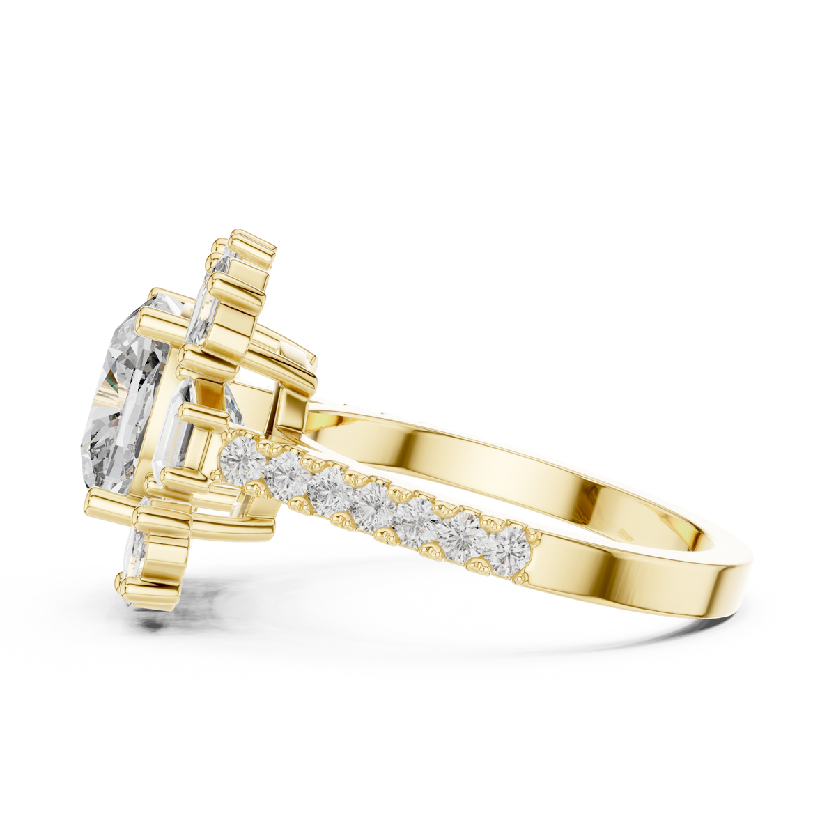 Luxury 3 Carat Cushion Cut Lab Diamond Ring 14K Gold With Emerald Side Stones Bridal Jewelry Piece