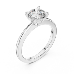 Luxury gift box presentation of the round cut solitaire lab diamond ring resting on plush velvet cushion highlighting premium packaging ready for proposal, birthday surprise, or romantic anniversary gift.