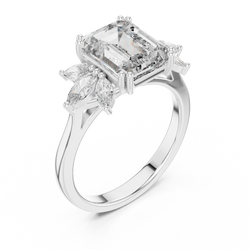 Luxury velvet gift box packaging view showcasing the glittering emerald cut diamond ring ready for proposal gift giving, ideal for valentines day birthday or bridal anniversary present for her.