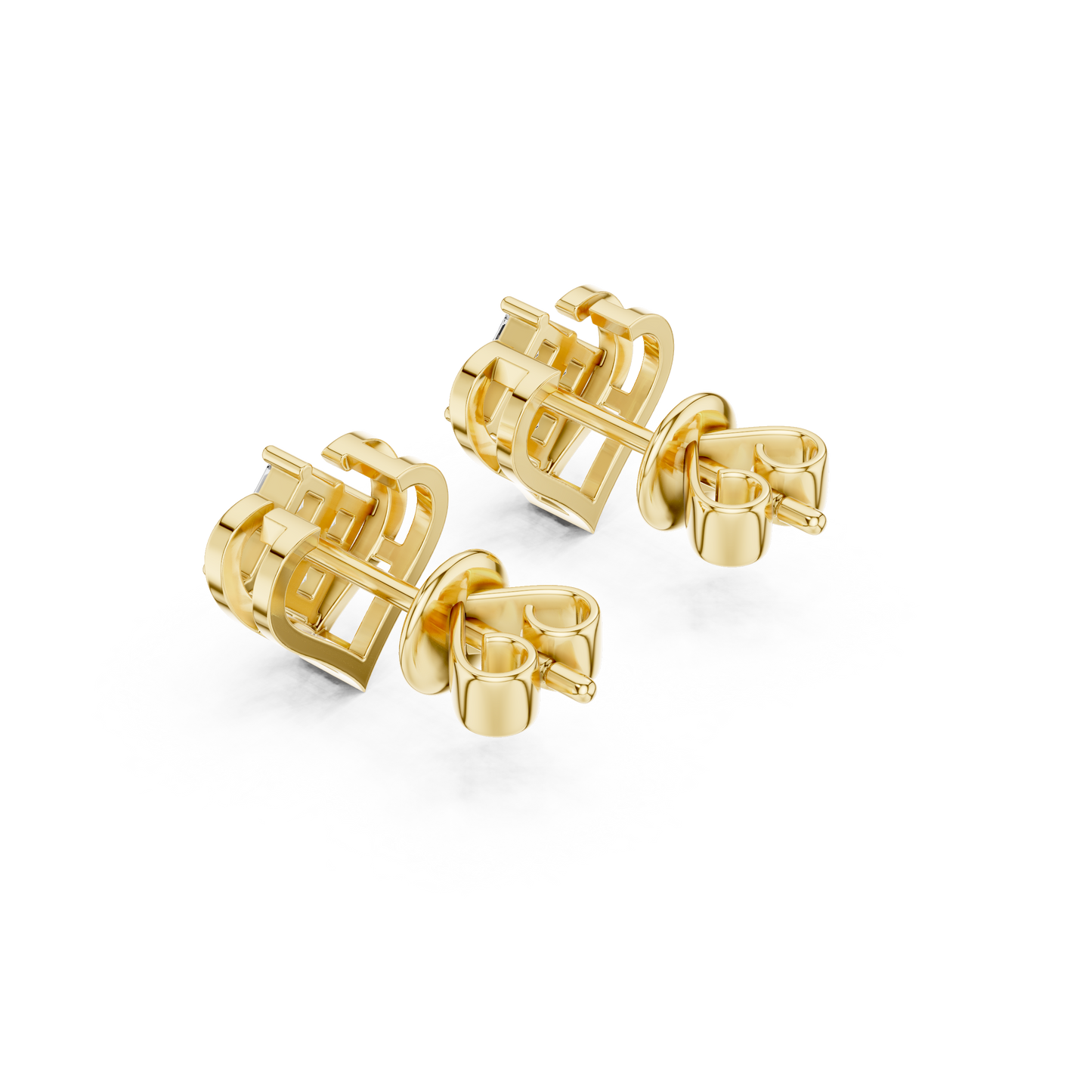 Heart Shape Princess Cut Diamond Stud Earrings in 14K Gold | Minimal Luxury Love Earrings | Princess Cut Cluster Diamond Heart Stud Earrings | Elegant Bridal & Daily Wear