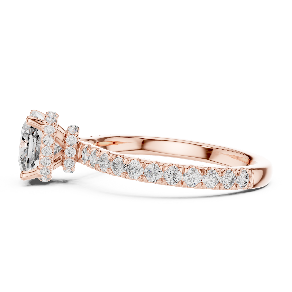 On-hand model perspective demonstrating how this 14K solid gold pave diamond engagement ring sits gracefully on a woman's finger, highlighting its elegant proportions, daily wear comfort, and sparkling bridal aesthetic in soft natural lighting.