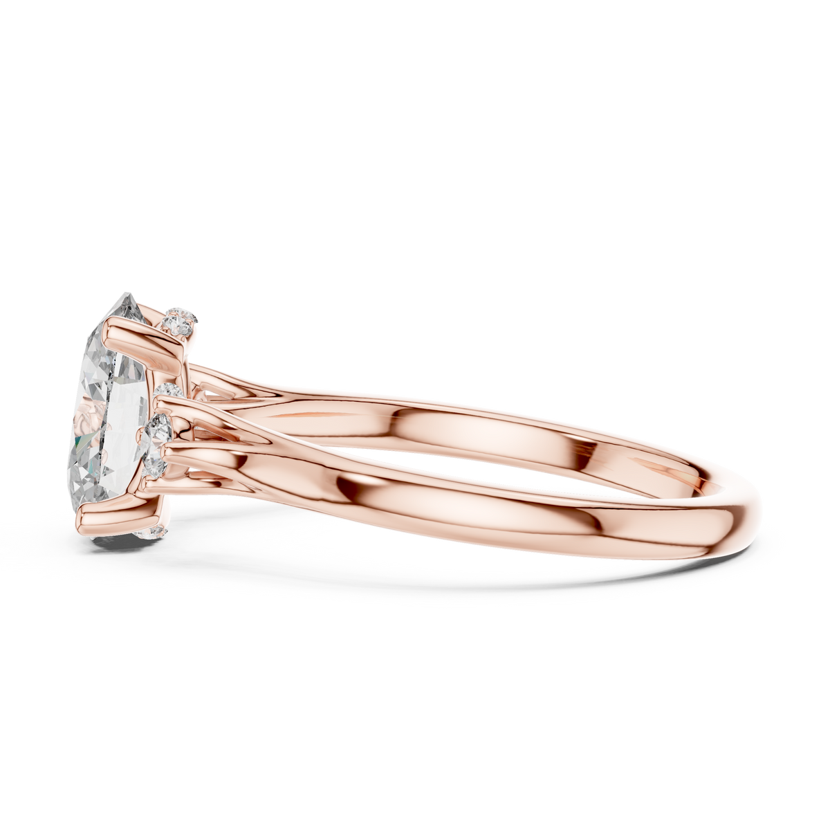 On hand perspective photo showcasing a size 7 US 14k solid gold oval diamond ring on a female model finger reflecting natural light.