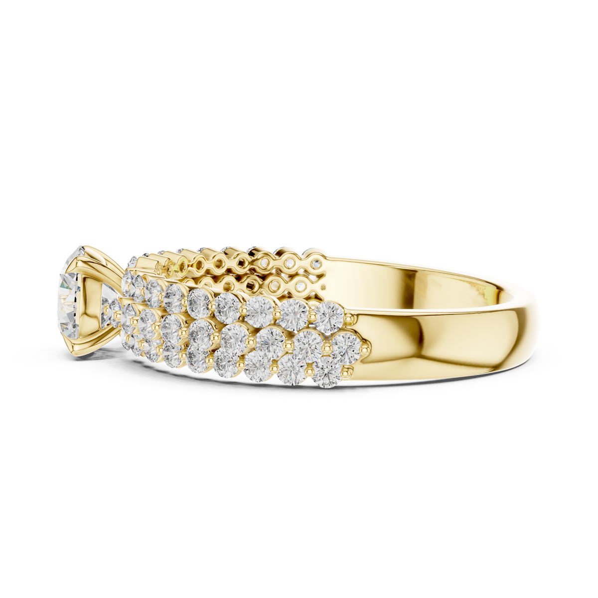 Open velvet ring box tilted view showing the sparkling lab grown diamond engagement ring for romantic wedding proposal in USA.