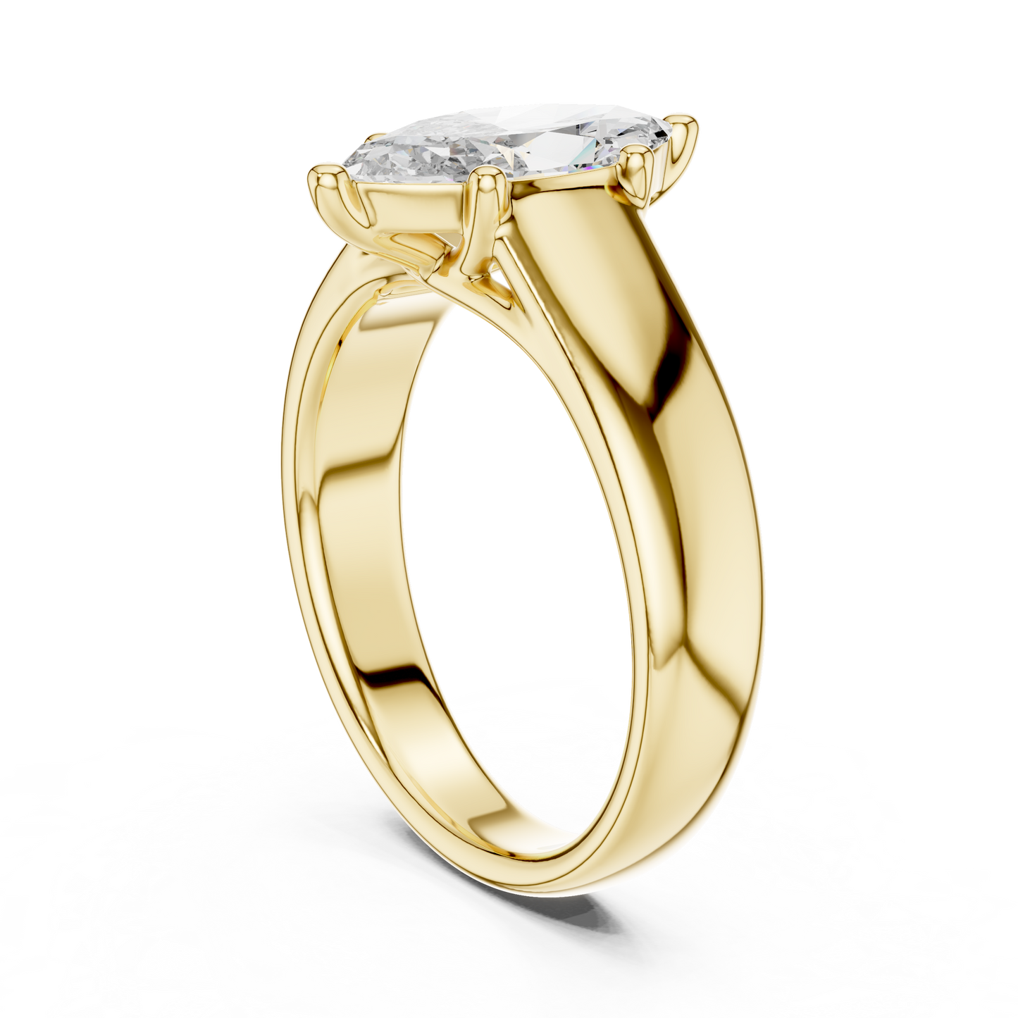 Professional Studio Image Of Marquise Solitaire Engagement Ring In 14K Gold Showing High Polish And Excellent Stone Luster