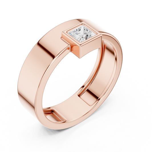 Princess Cut Diamond Ring - Minimalist Wide Band - Luxury Engagement Wedding Jewelry
