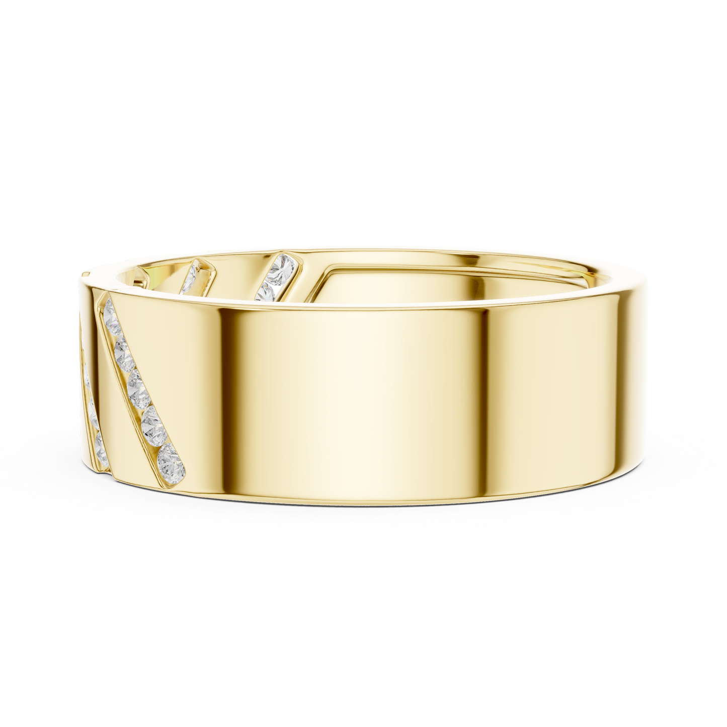 Men’s Luxury Band | Diamond Signet Ring | Diagonal Channel Gold Wedding Jewelry