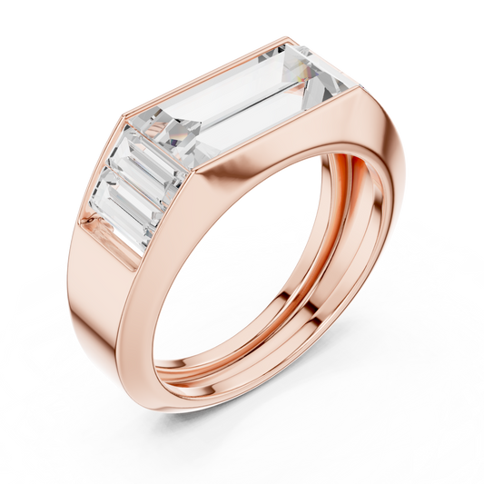 Elegant Silver Rose Plated baguette diamond ring with bold modern craftsmanship timeless luxury appeal