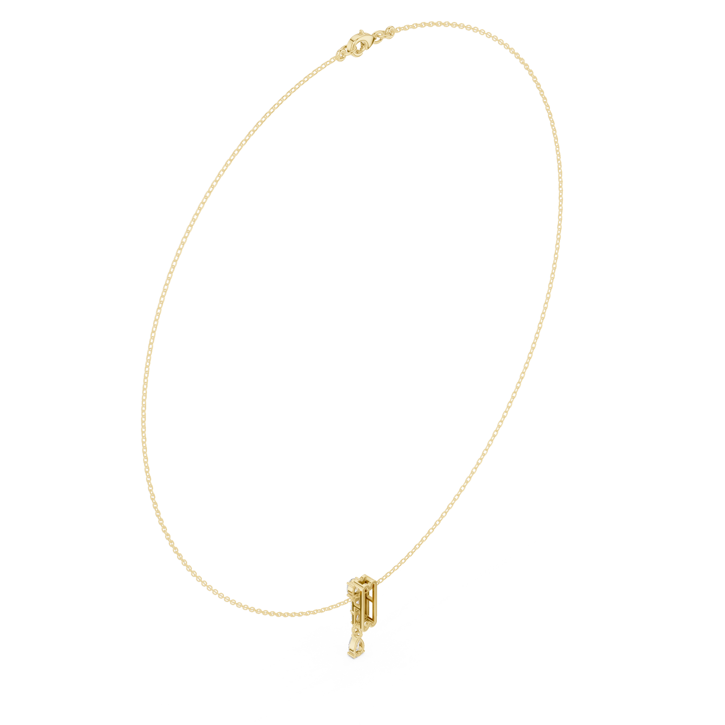 Architectural vertical diamond pendant - styled with minimalist aesthetics - expressing refined modern femininity