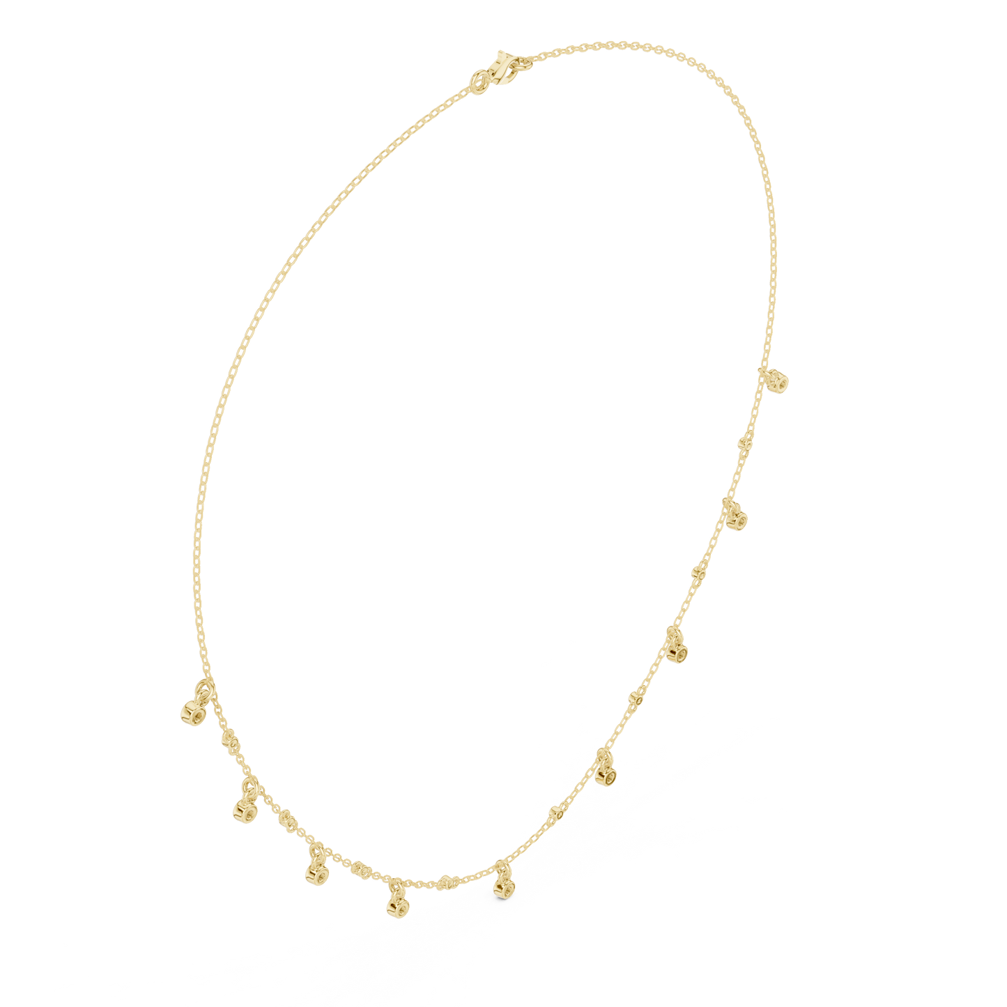 Delicate Diamond Station Chain - Modern Luxury Layering Jewelry - Yellow Rose White Gold Necklace