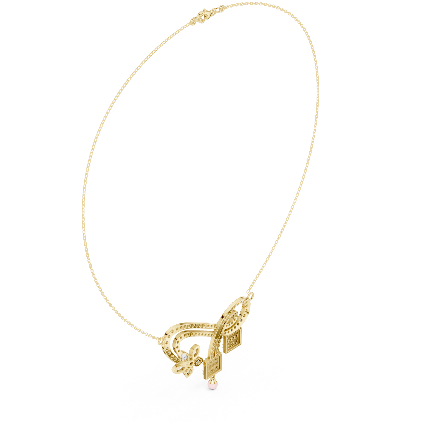 Velour Arc Diamond | Floral Drop Accent | Modern Statement Necklace For Elevated Signature Style
