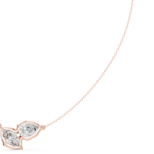 Luminous Double Marquise Necklace | Nature Shaped Diamond Motif | Refined Contemporary Bridal Accent Jewelry