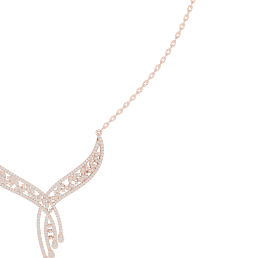 Abstract Wave Diamond Necklace - White Yellow Rose Gold - High Fashion Minimal Jewelry Design