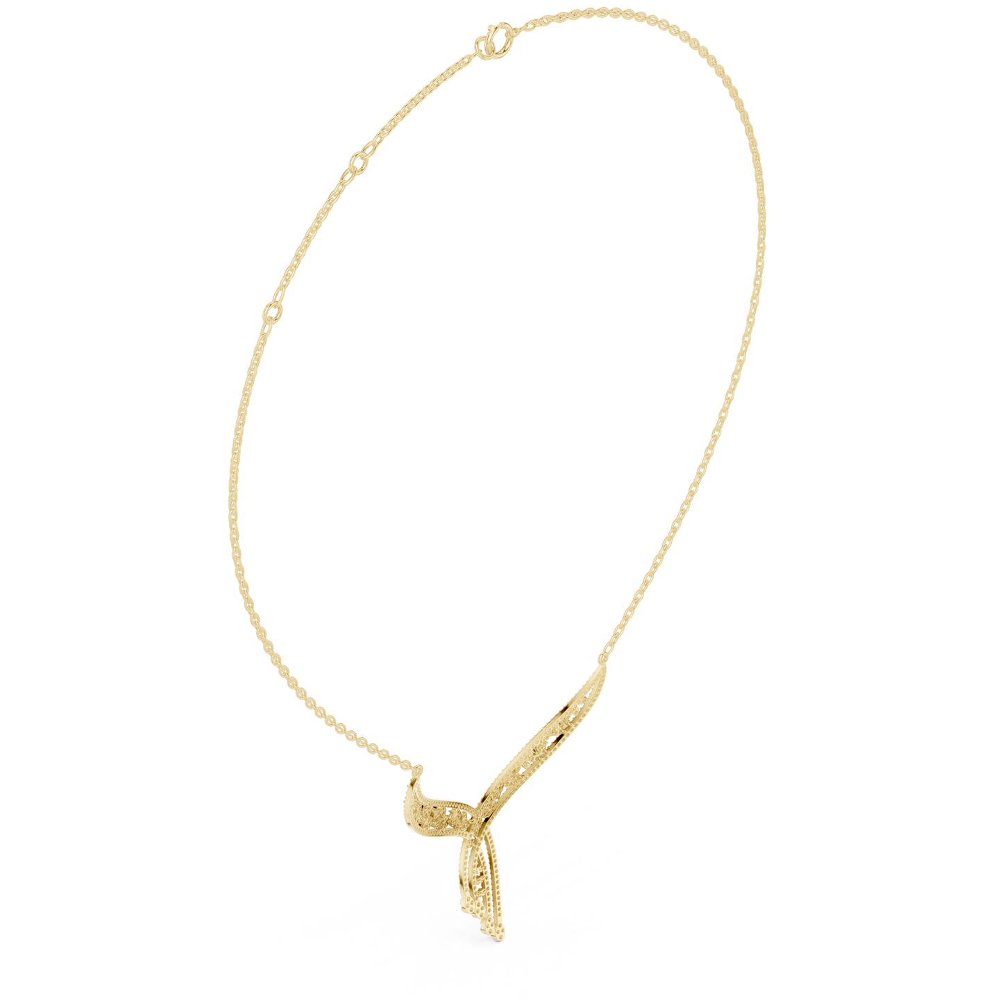 Abstract Wave Diamond Necklace - White Yellow Rose Silver Plated- High Fashion Minimal Jewelry Design