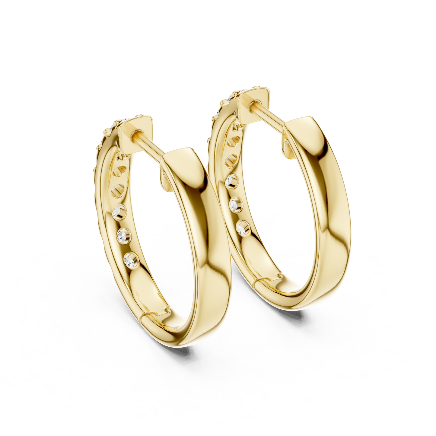 Secure Lock Hinged Mechanism on Gold Lab Diamond Huggie Earrings