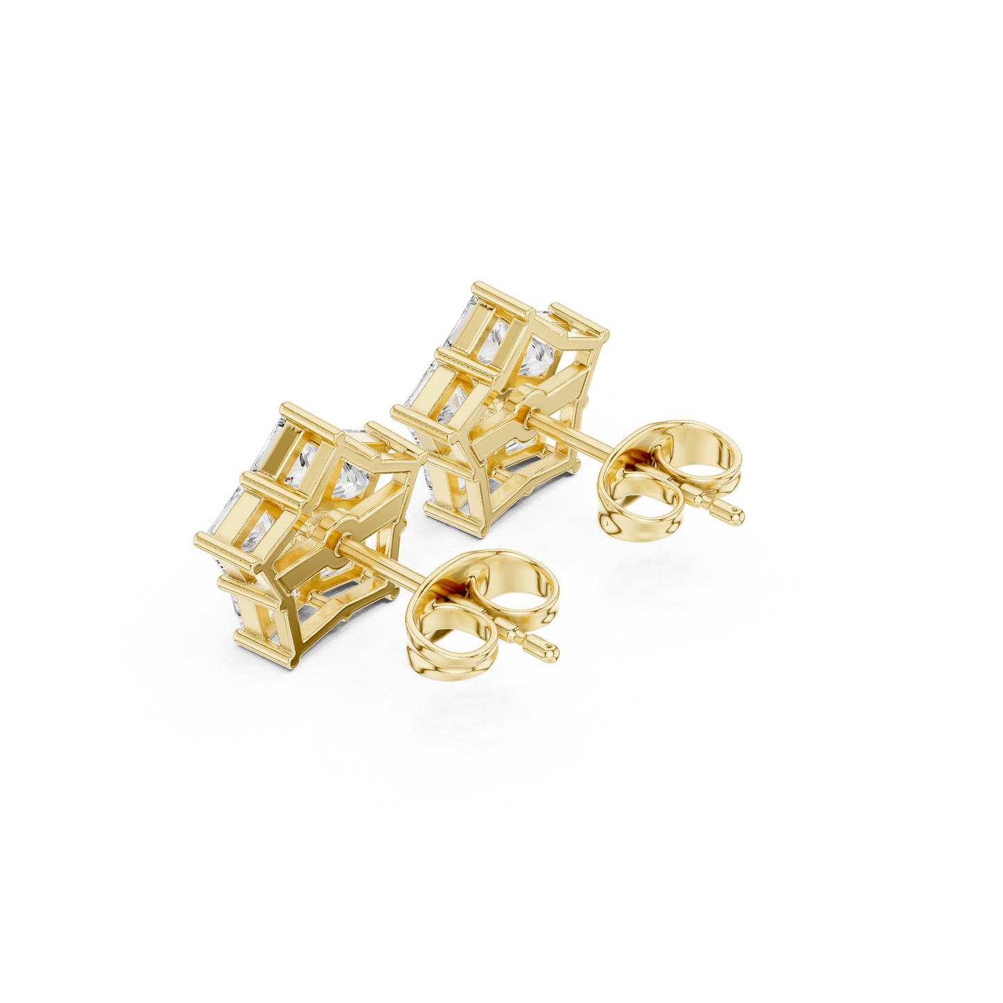 Side profile view showing the intricate craftsmanship and height of the 14K Gold Lab Grown Diamond earrings showcasing the durable collet setting structure and secure post back mechanism