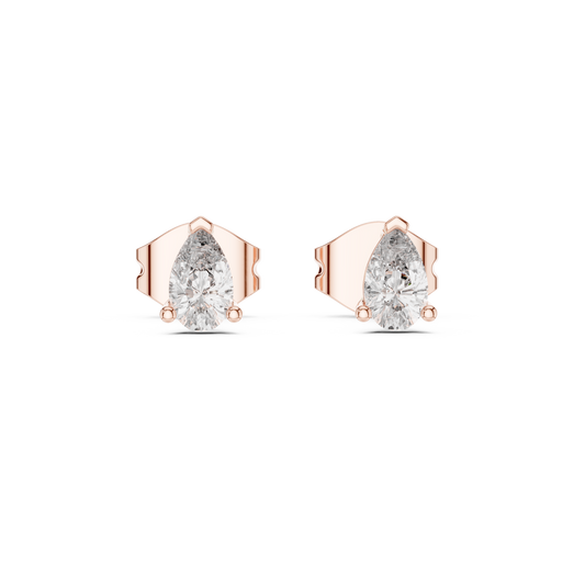 Solid 14K Gold Pear Diamond Earrings Side Angle