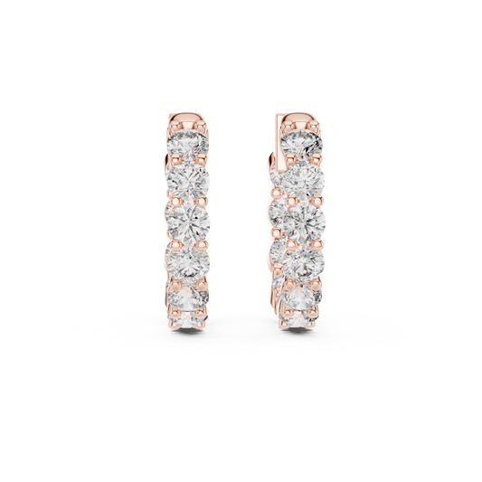 Solid Gold Eternity Diamond Huggie Earrings - Side Profile Angle
