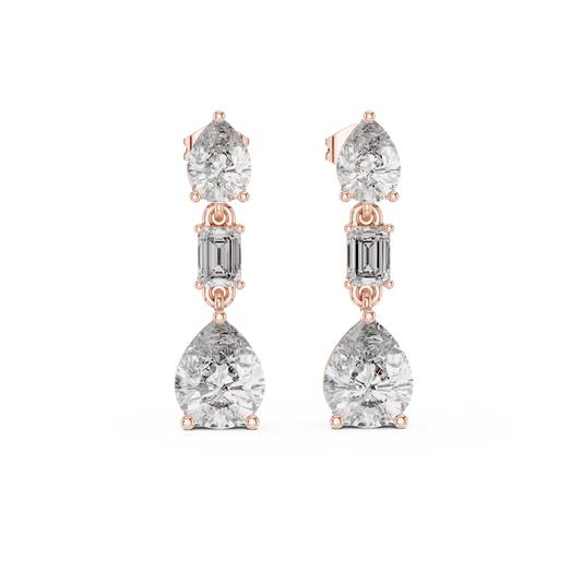Sparkling moissanite diamond drop earrings on model ear view