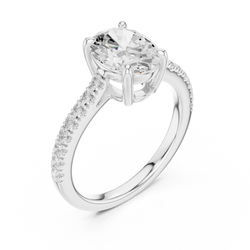 Studio lighting shot of the 14K Gold Oval Diamond Ring highlighting the lustrous polish and the sparkle of the eco friendly lab grown stones