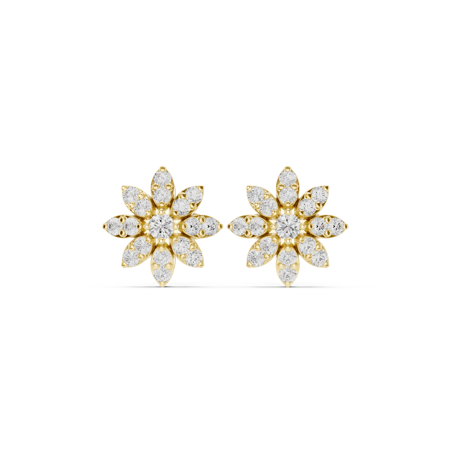 Unique 14K Gold Flower Diamond Earrings Handcrafted Floral Studs For Her Elegant Fine Jewelry Anniversary Gift